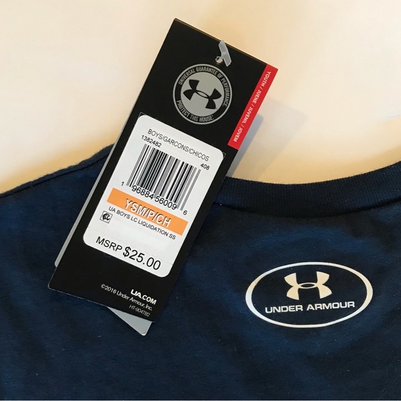 Under Armour NWT Boys Size Small Navy with White UA Logo Tee Shirt - Picture 5 of 5